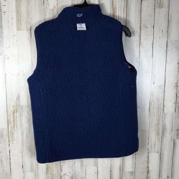 Vineyard Vines Reversible Sherpa Plaid Vest Blue - Picture 14 of 14